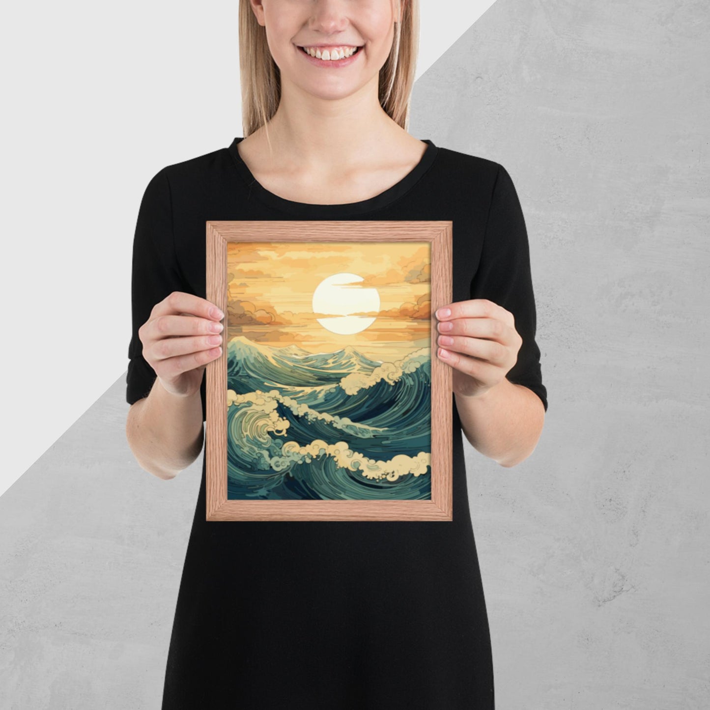 Wavy Sea Sunset Framed Poster