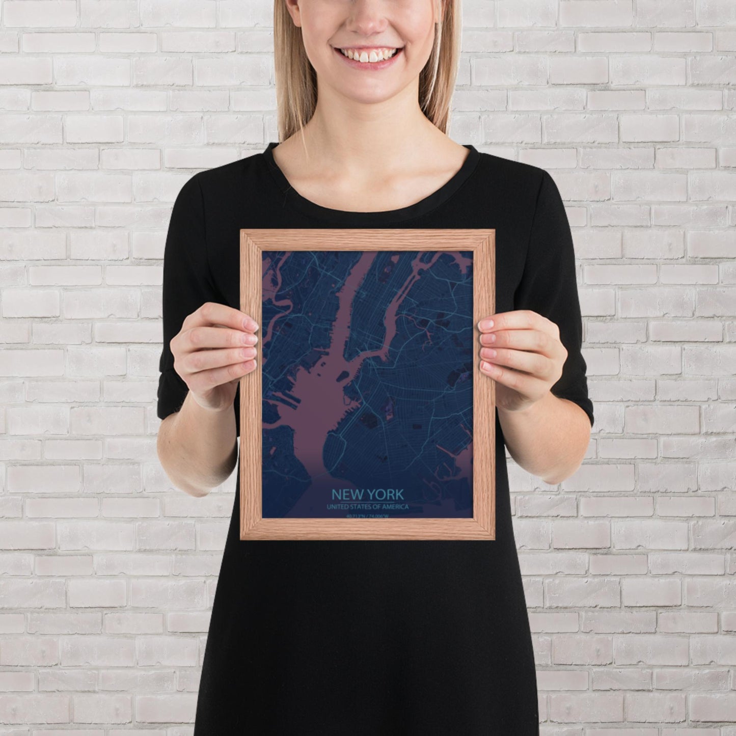 New York Blue and Purple Framed Map