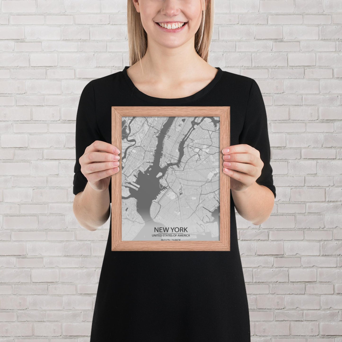 New York Light Grey Framed Map