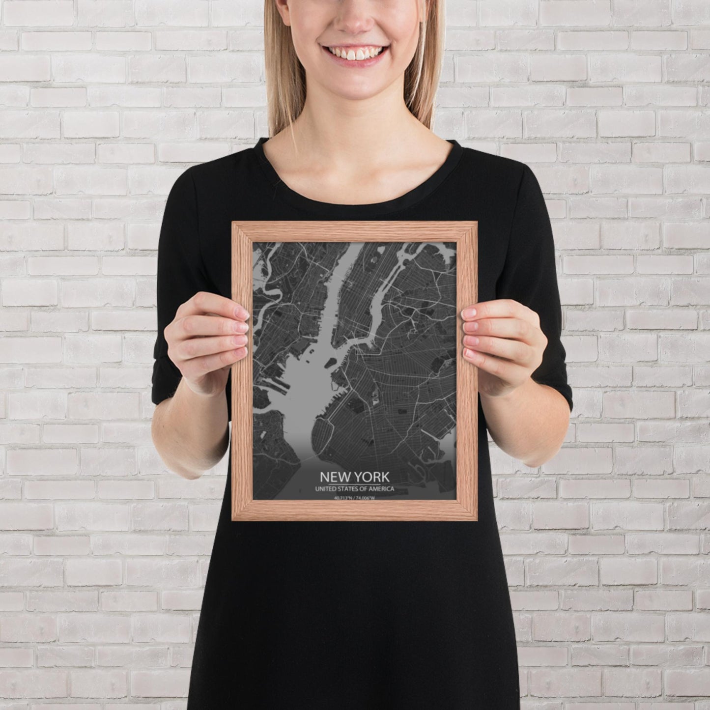 New York Dark Grey Framed Map