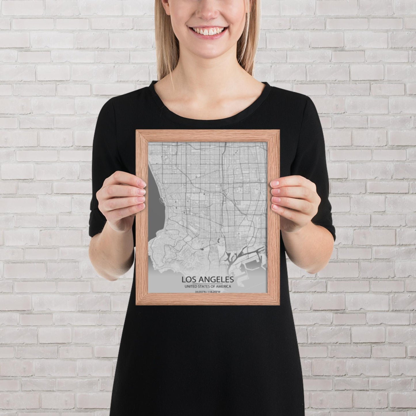 Los Angeles Light Grey Framed Map