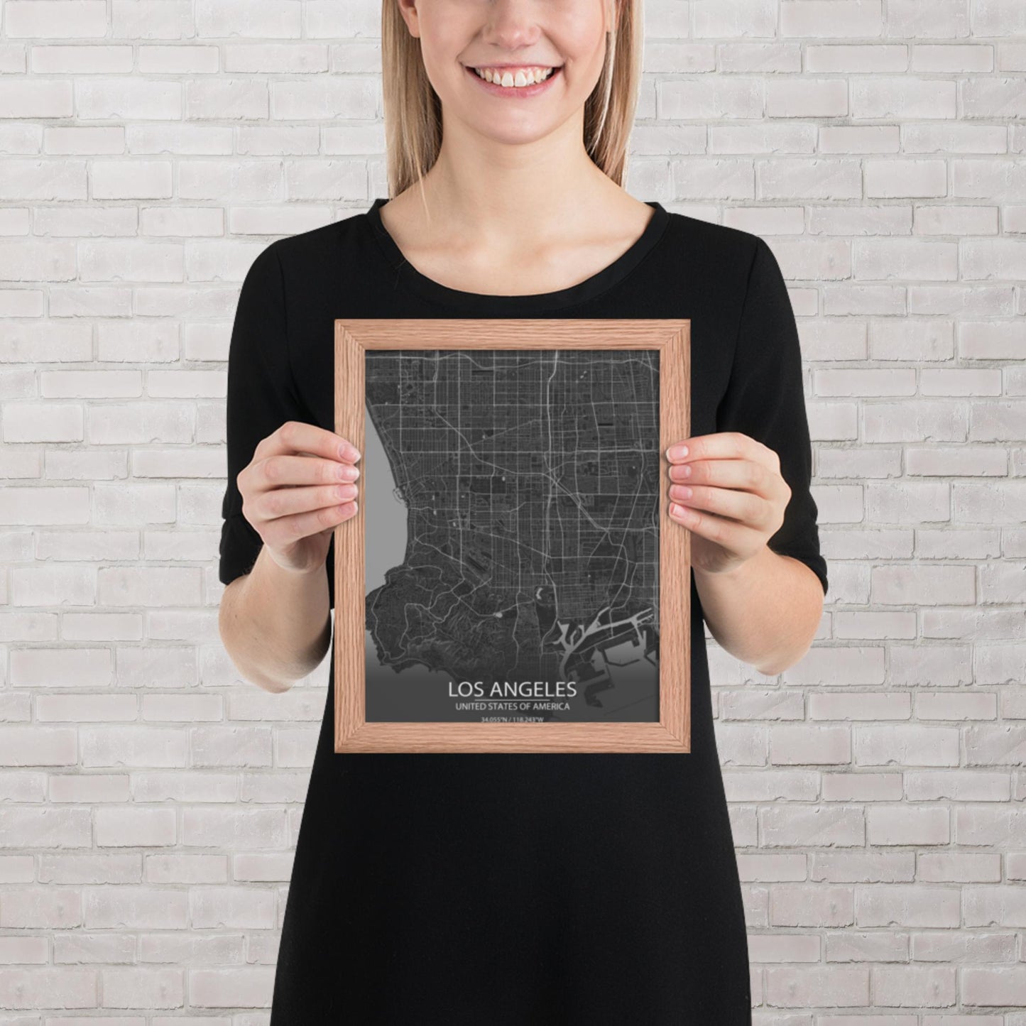 Los Angeles Dark Grey Framed Map