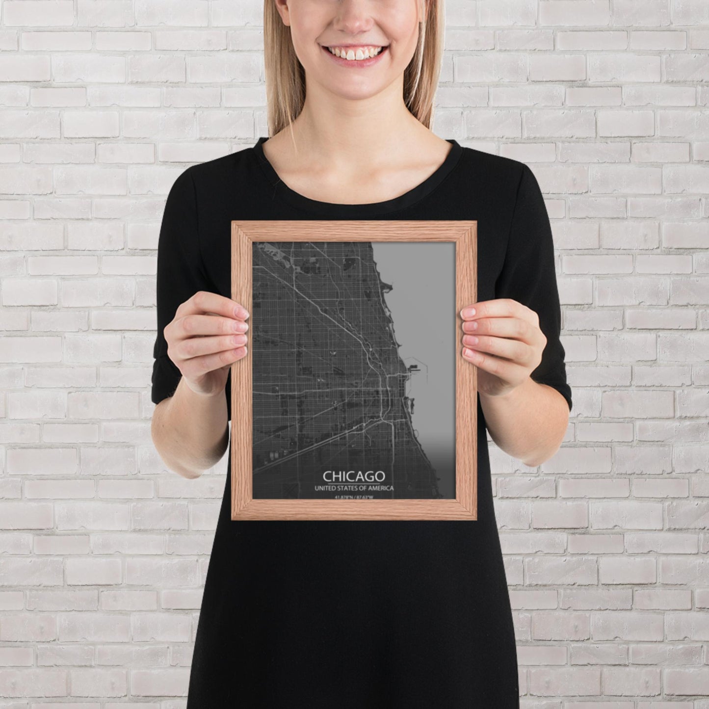 Chicago Dark Grey Framed Map