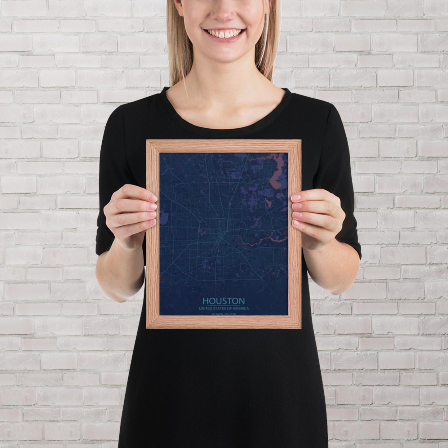 Houston Blue and Purple Framed Map