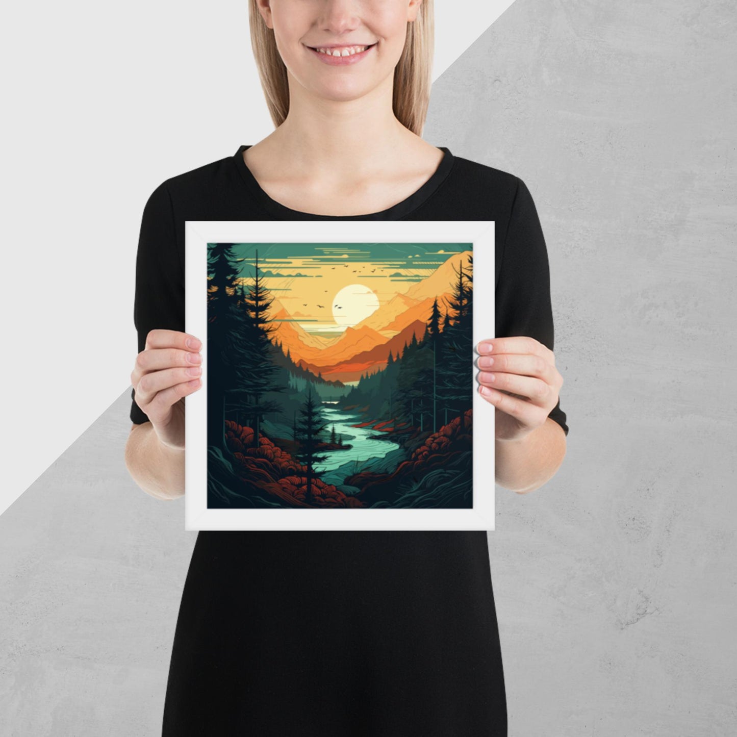 Forest River Sunset Framed Poster