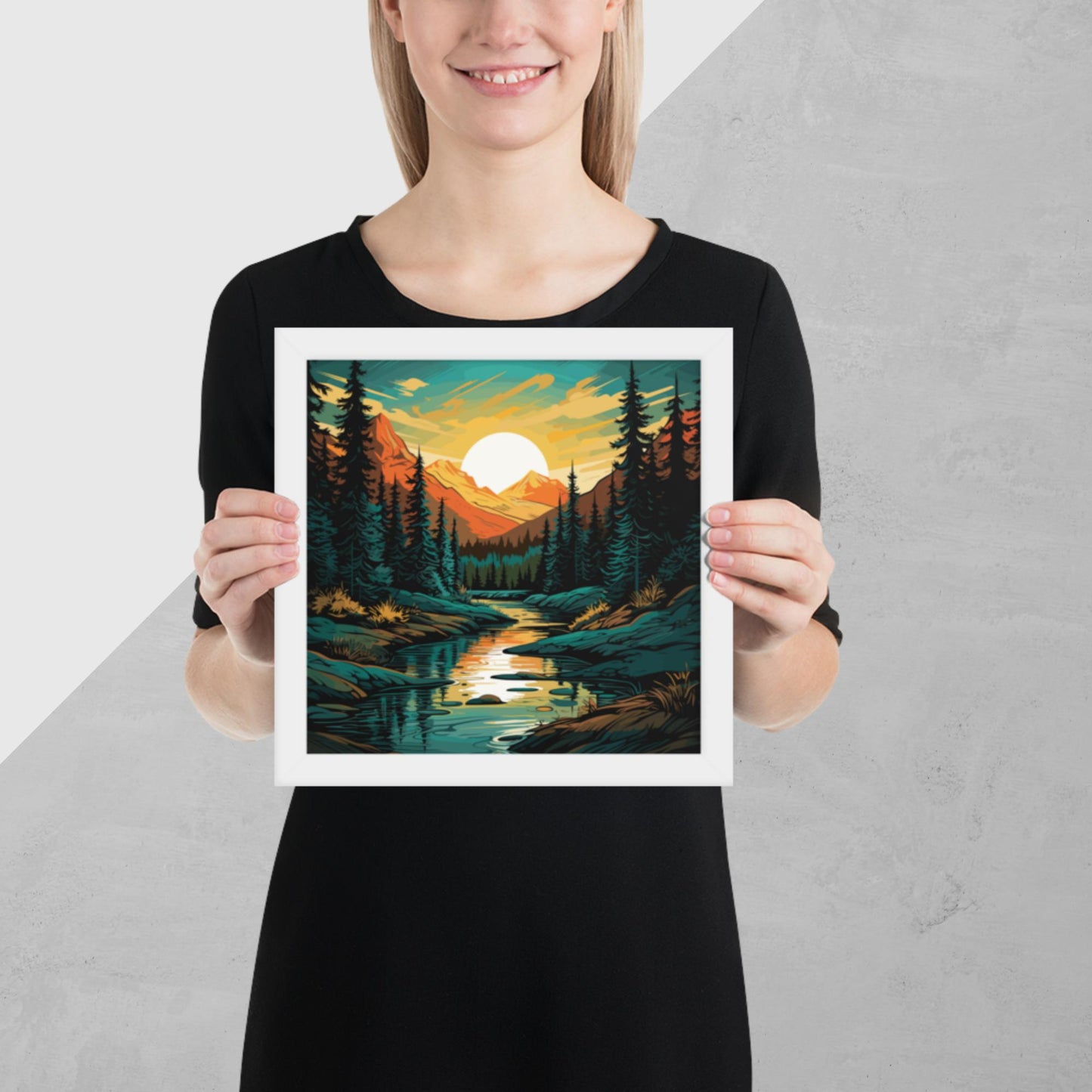 Forest Mountain River Framed Poster