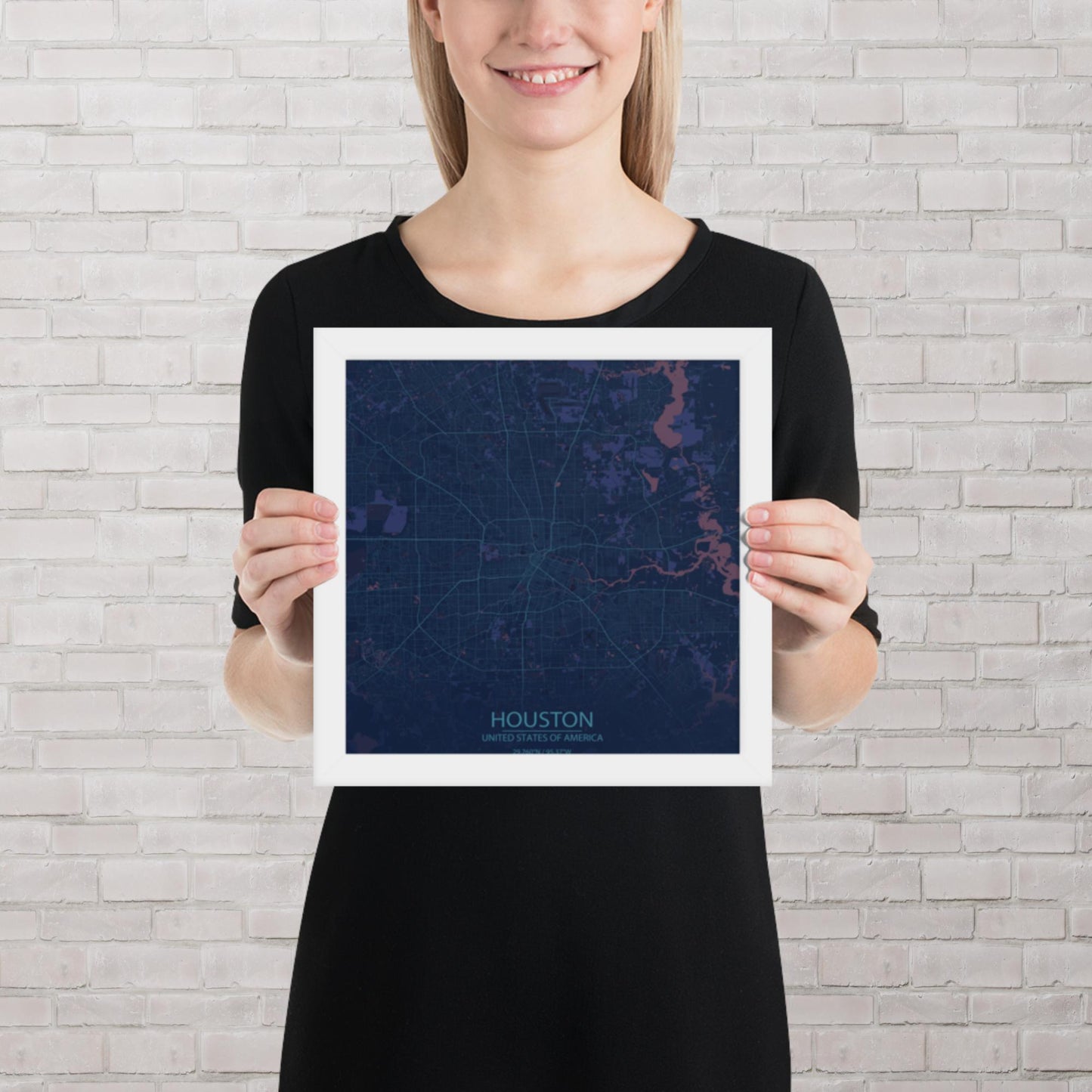 Houston Blue and Purple Framed Map