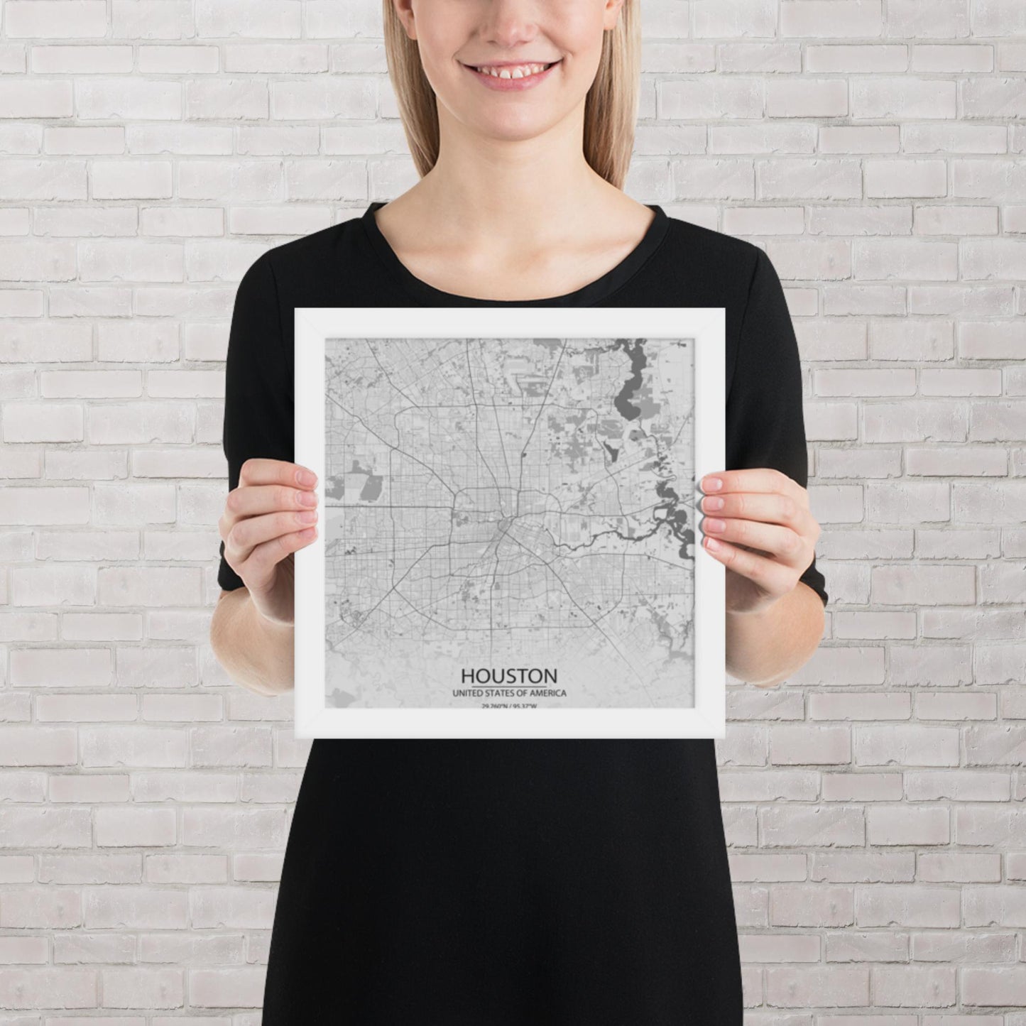 Houston Light Grey Framed Map