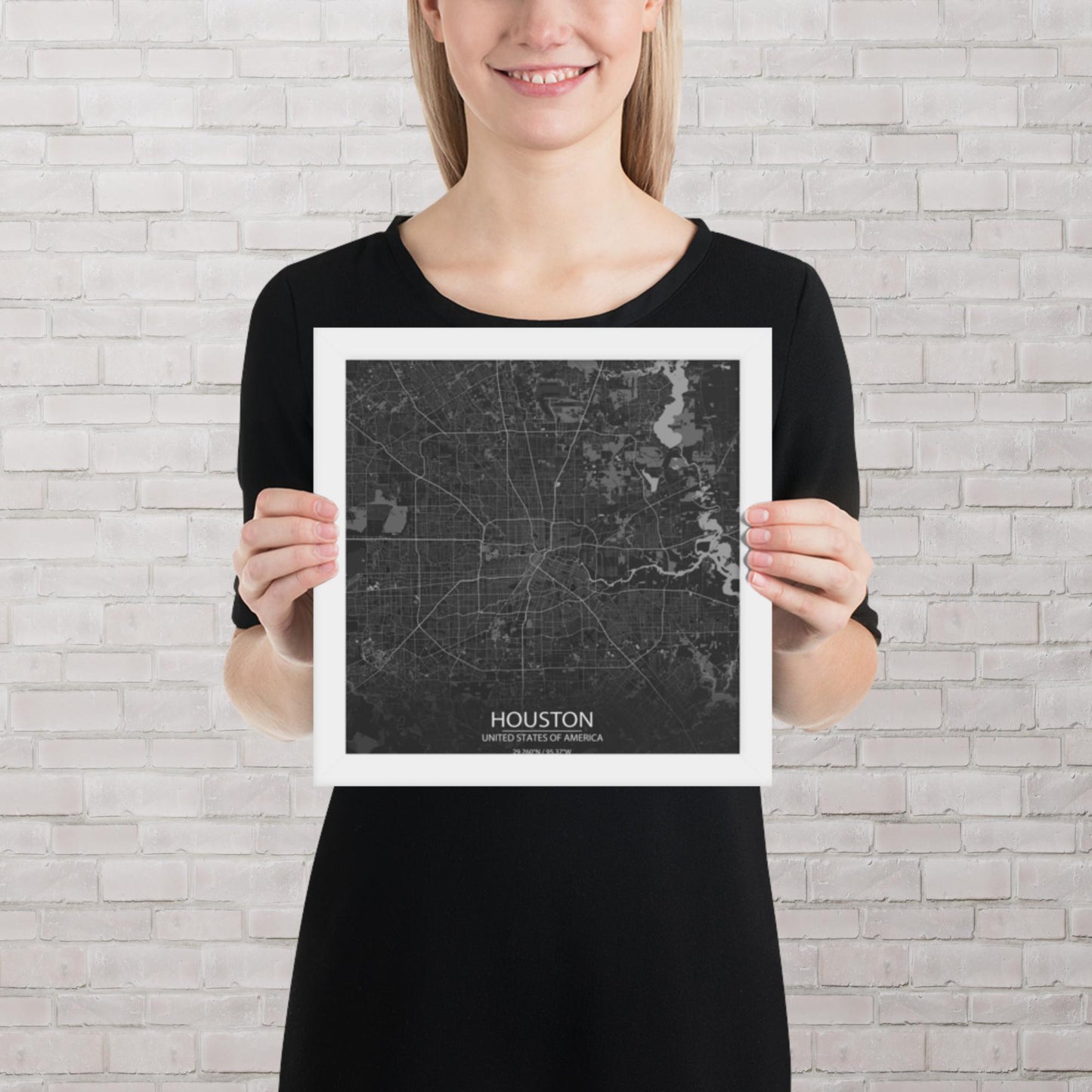 Houston Dark Grey Framed Map