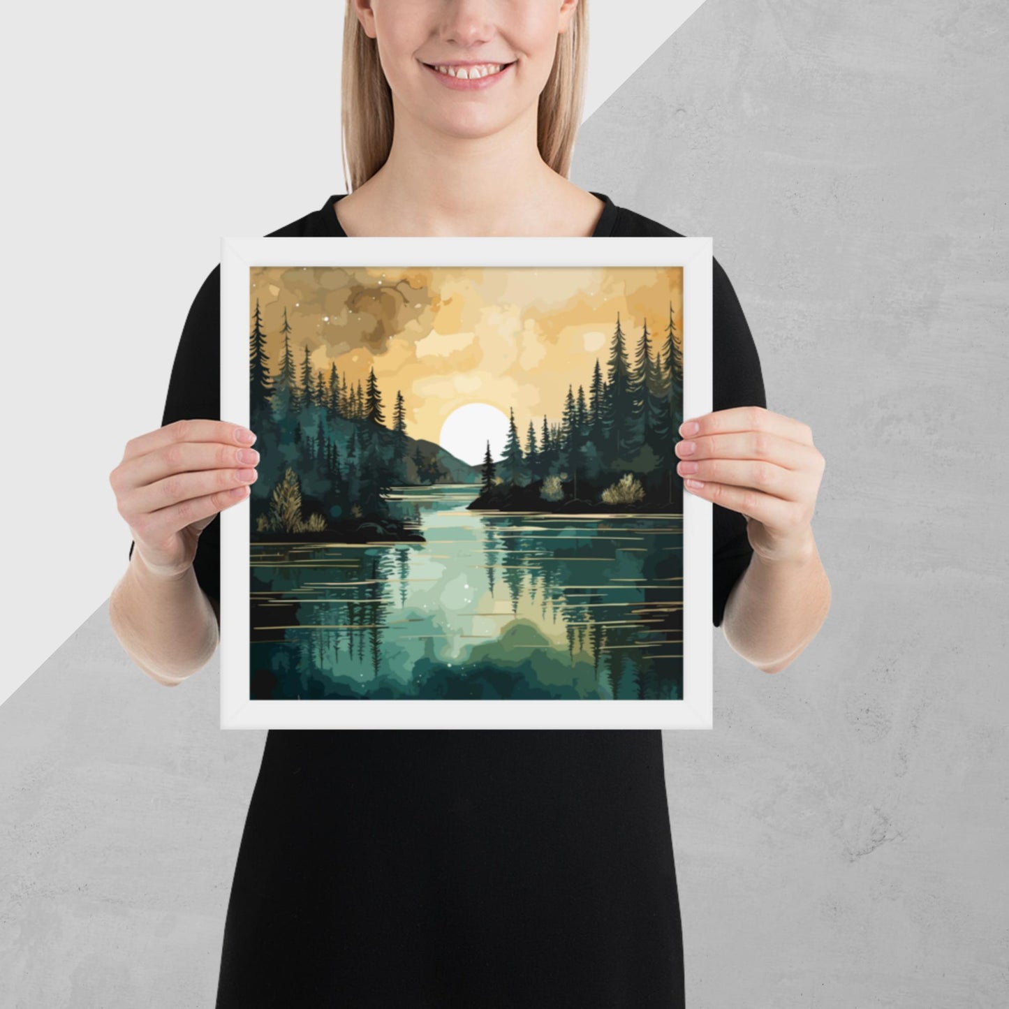 Forest Lake Sunset Framed Poster