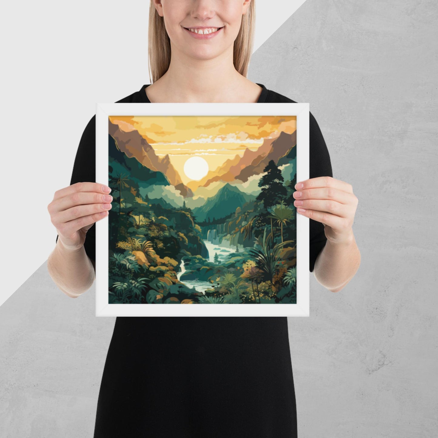 Mountainous Rainforest River Framed Poster