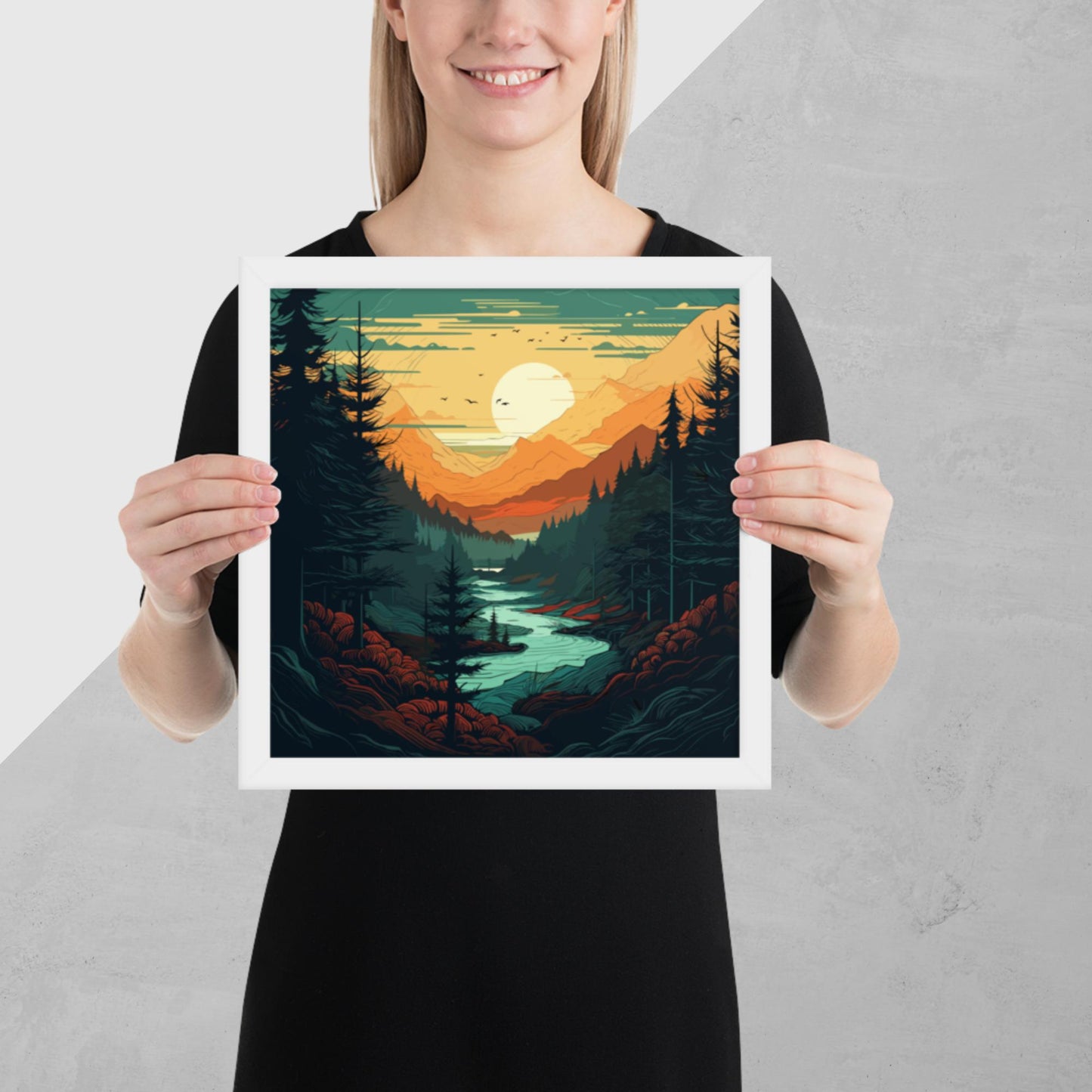 Forest River Sunset Framed Poster