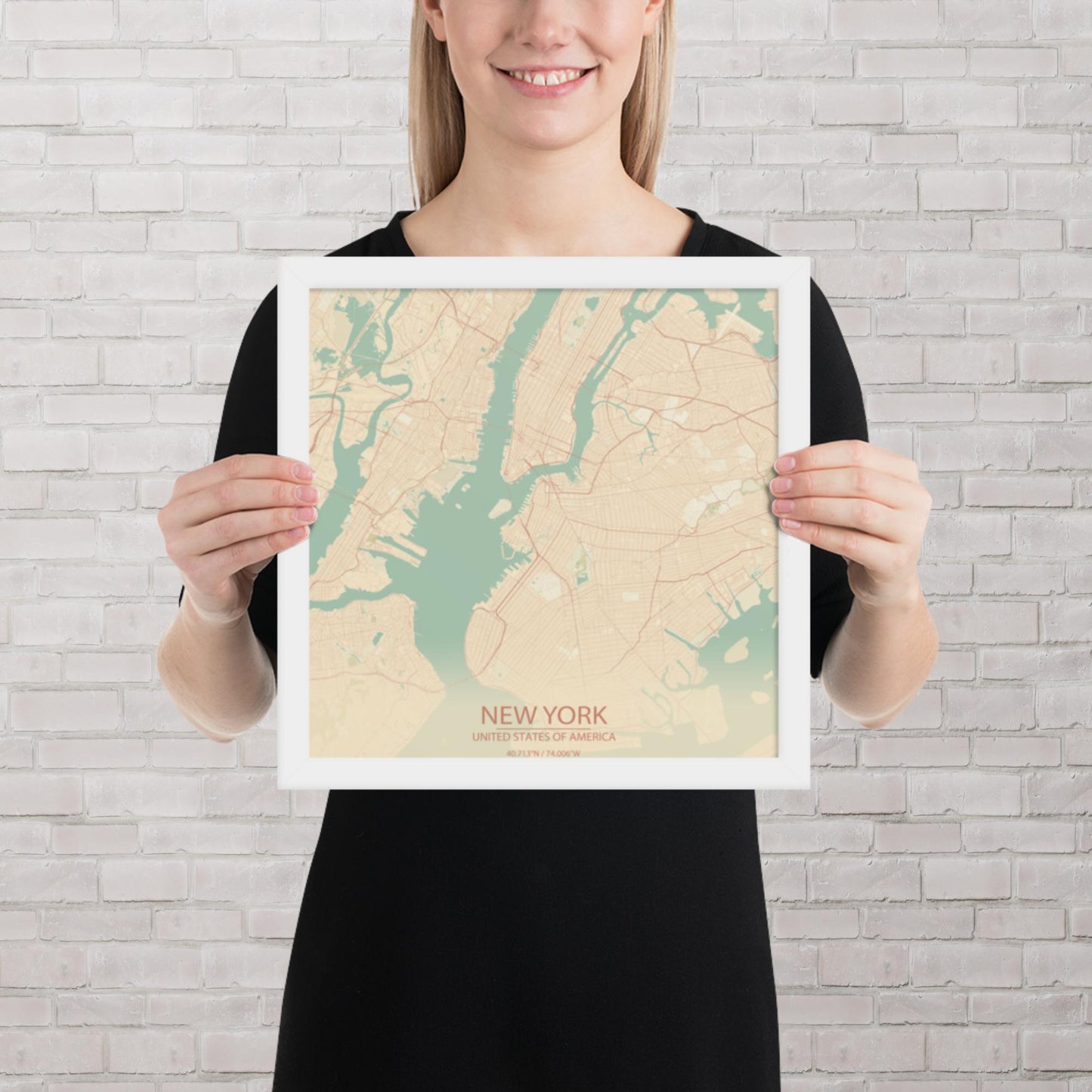 New York Vintage Style Framed Map