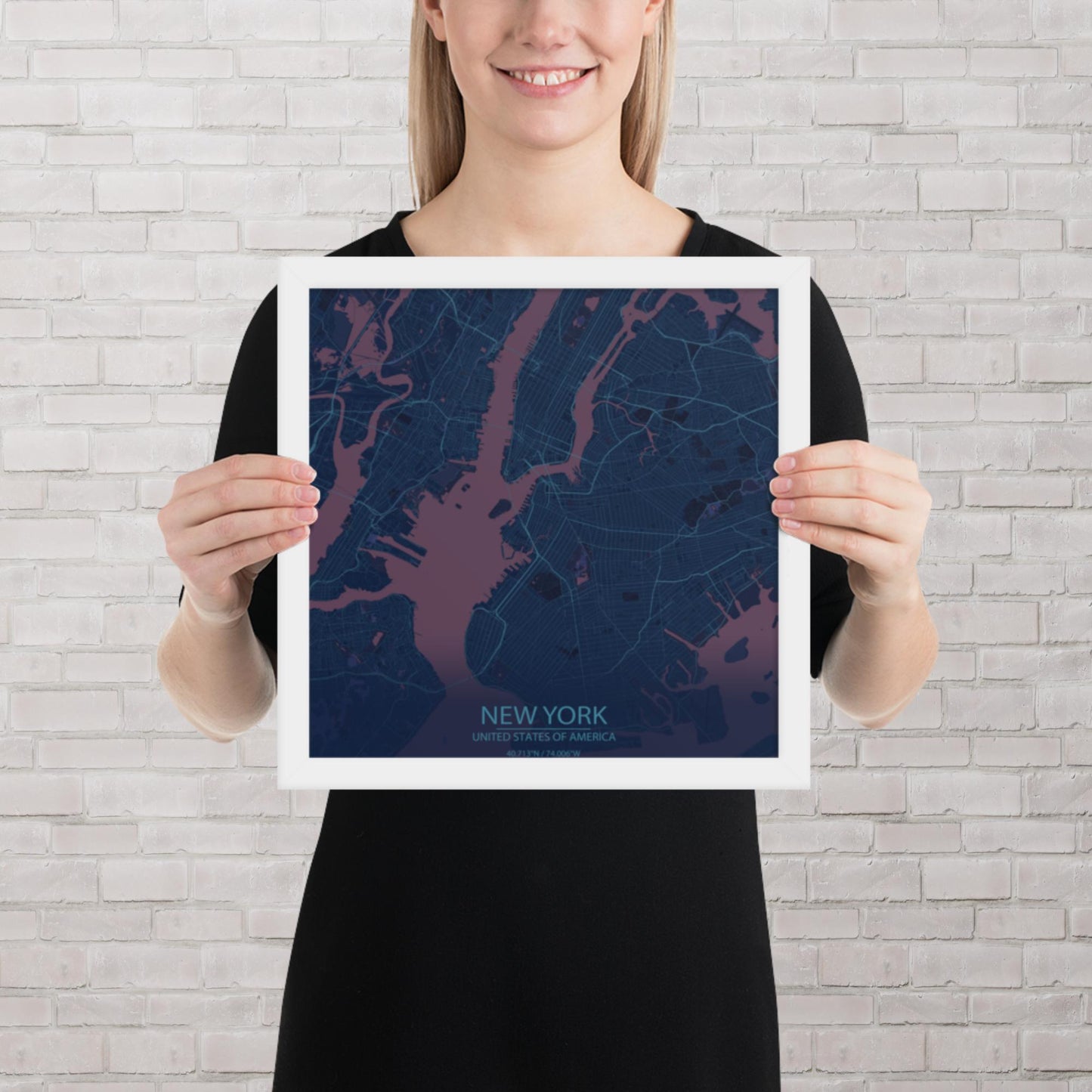 New York Blue and Purple Framed Map