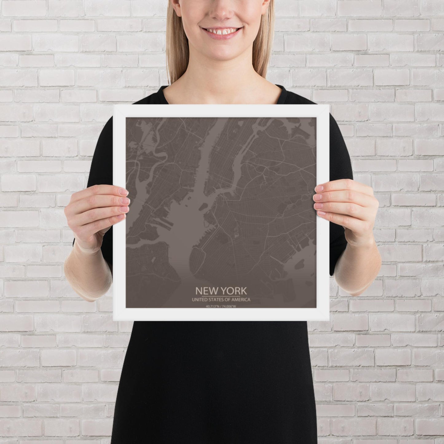 New York Brown and Grey Framed Map