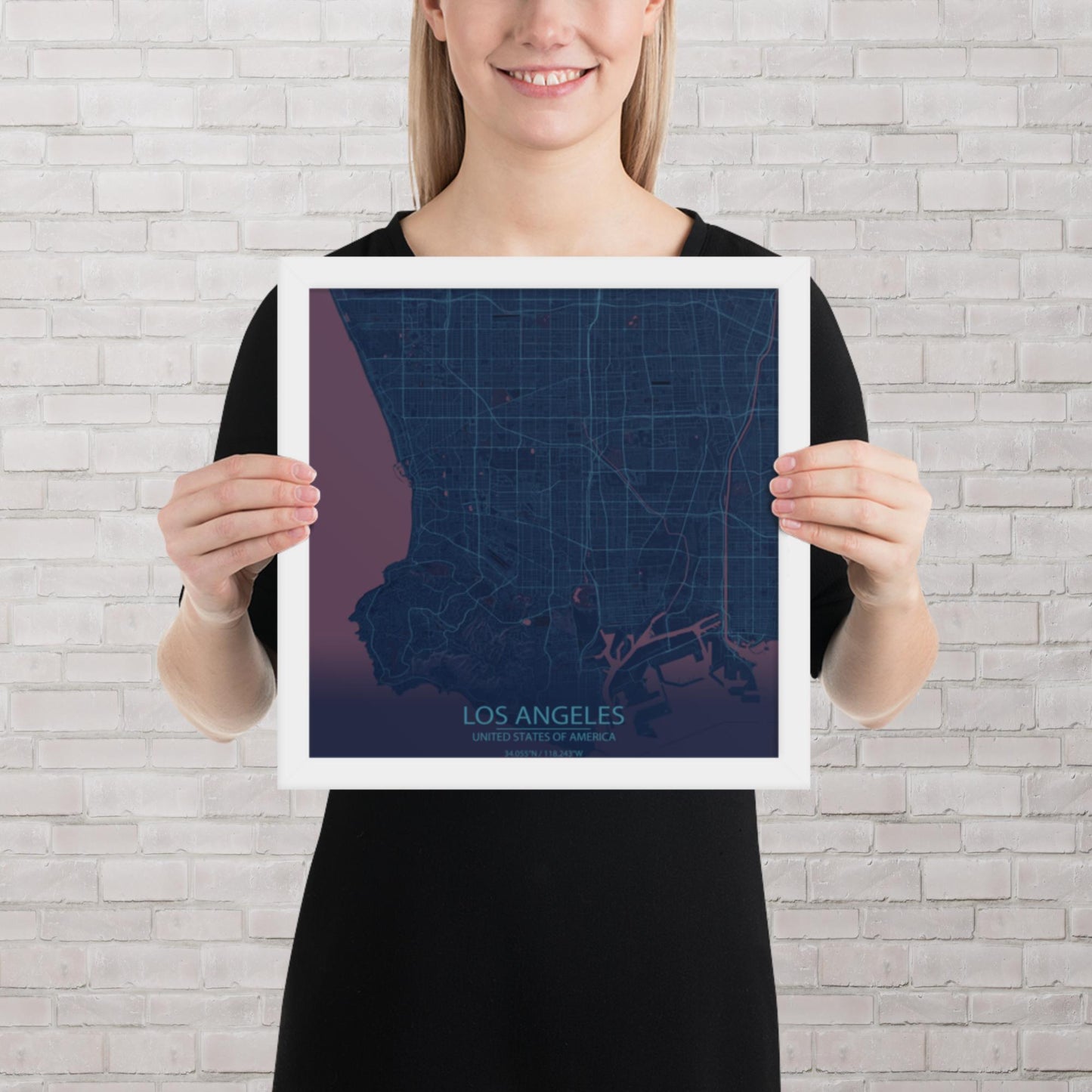 Los Angeles Blue and Purple Framed Map