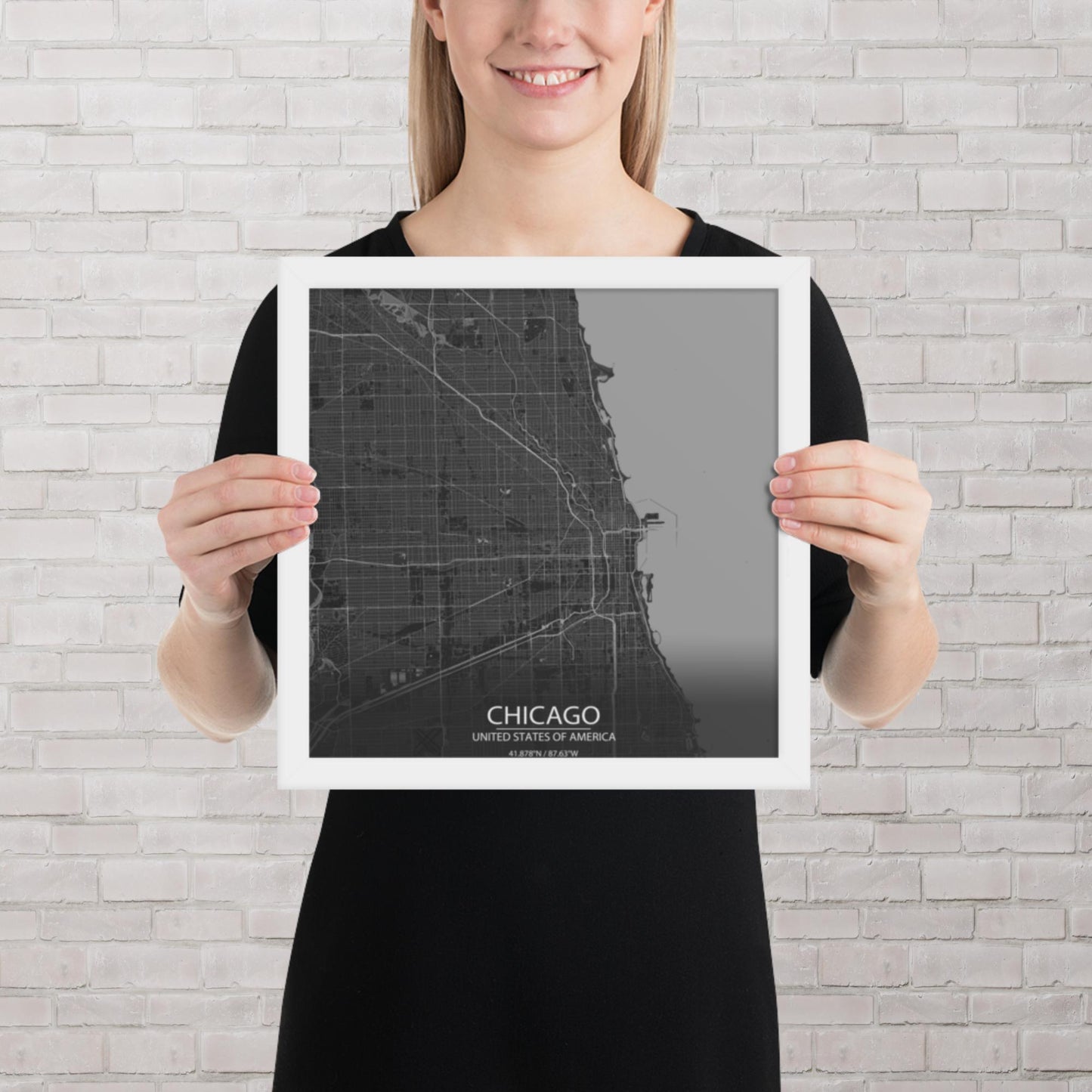 Chicago Dark Grey Framed Map