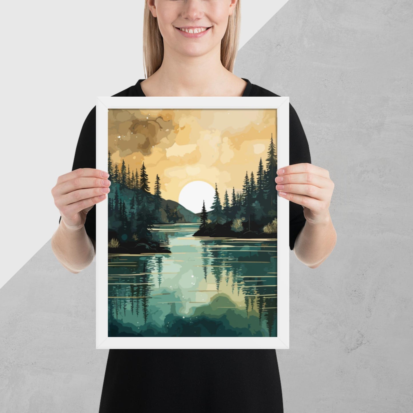 Forest Lake Sunset Framed Poster