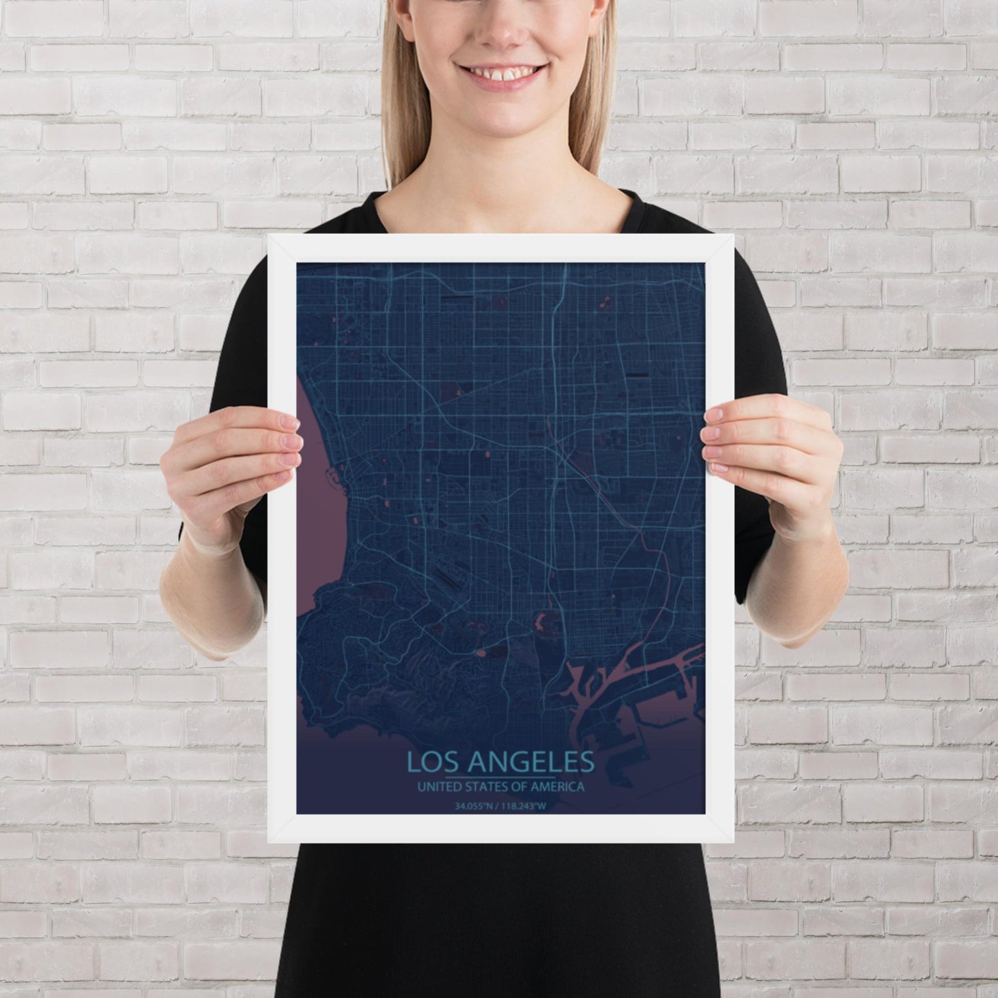 Los Angeles Blue and Purple Framed Map