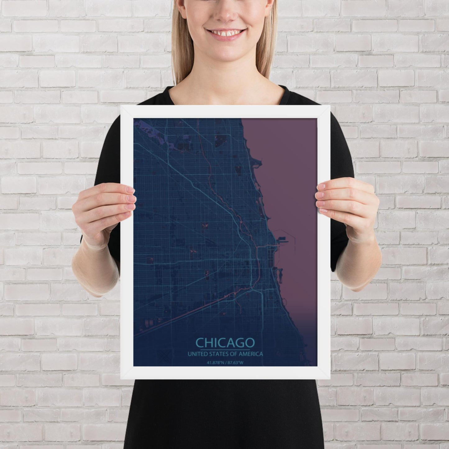 Chicago Blue and Purple Framed Map