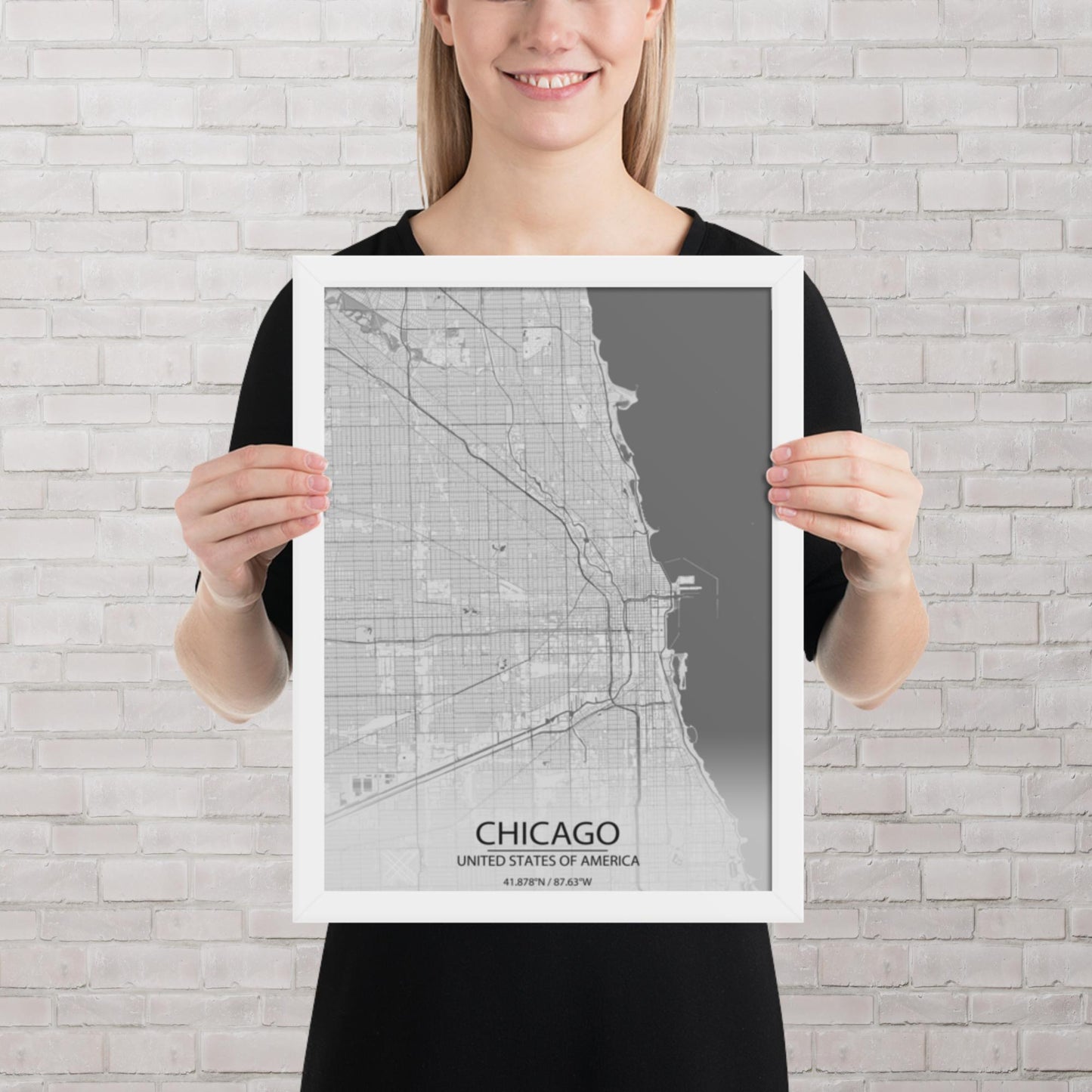 Chicago Light Grey Framed Map