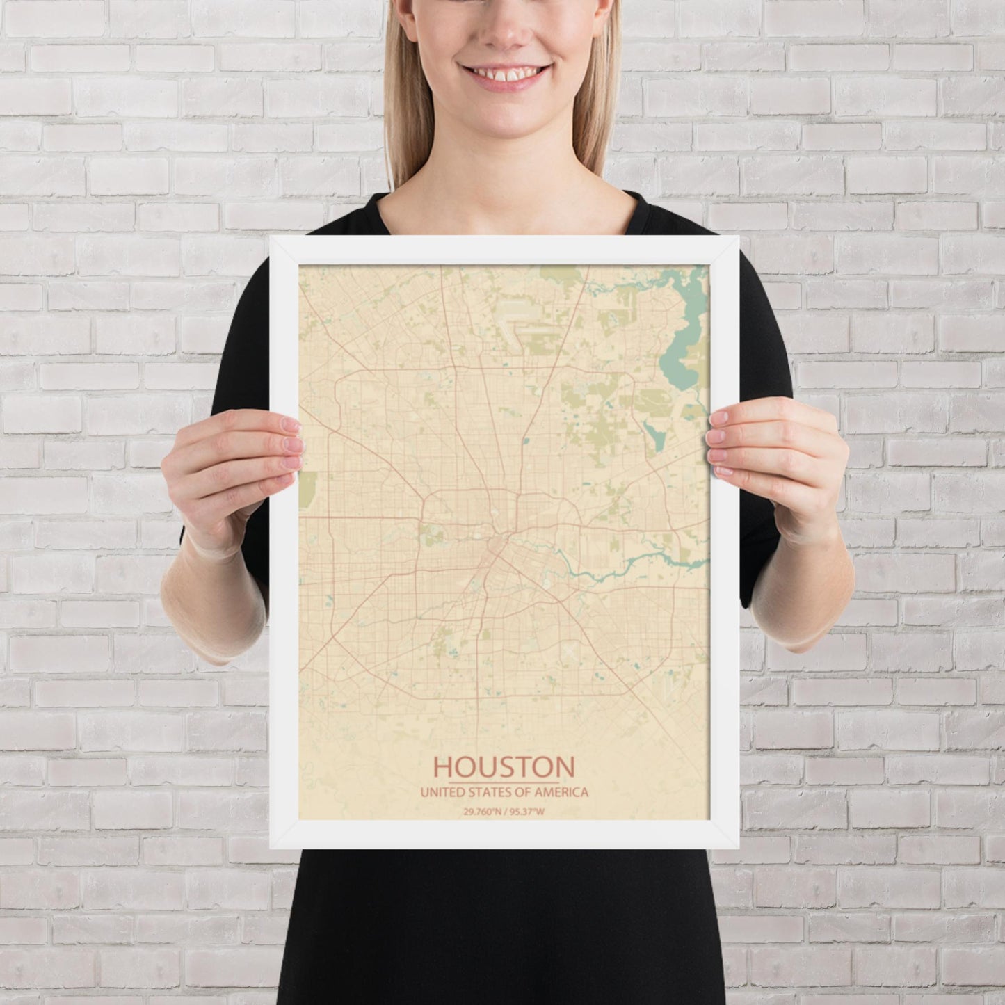 Houston Vintage Style Framed Map