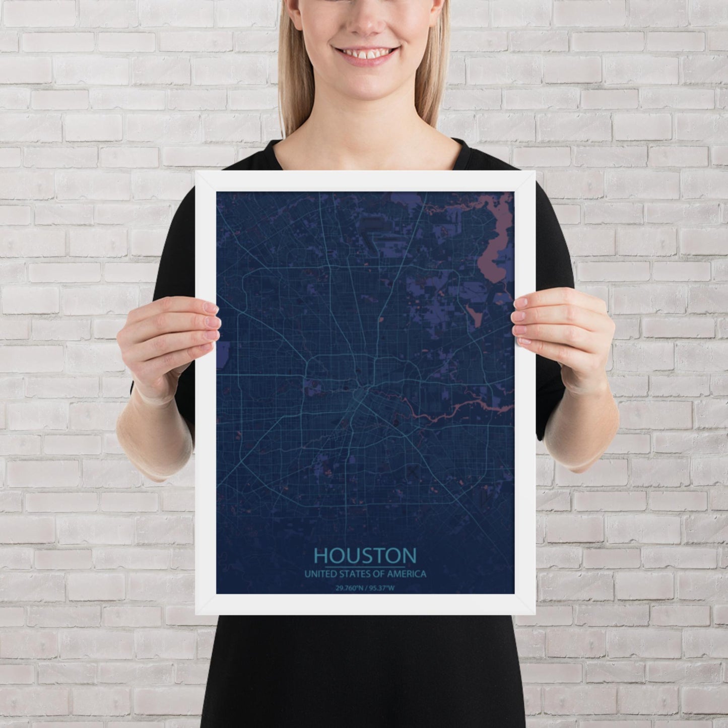 Houston Blue and Purple Framed Map