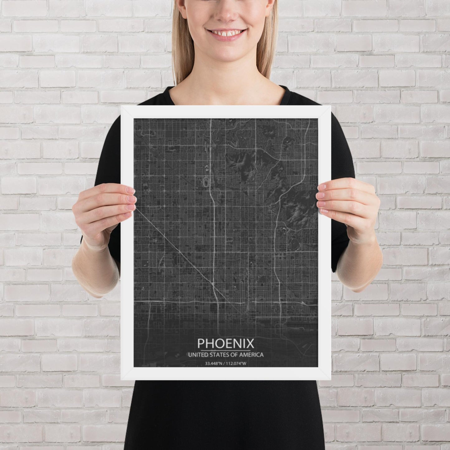 Phoenix Dark Grey Framed Map