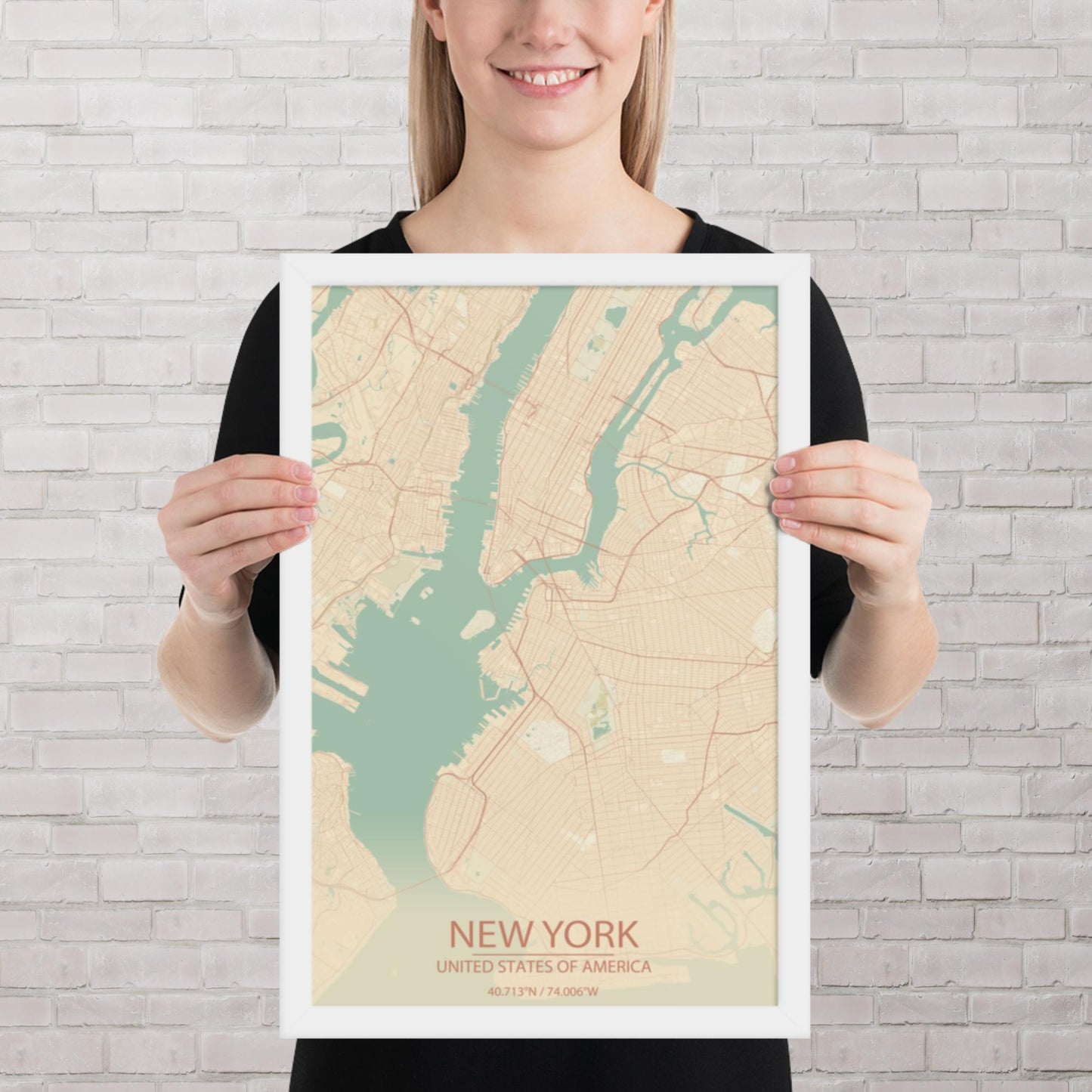 New York Vintage Style Framed Map