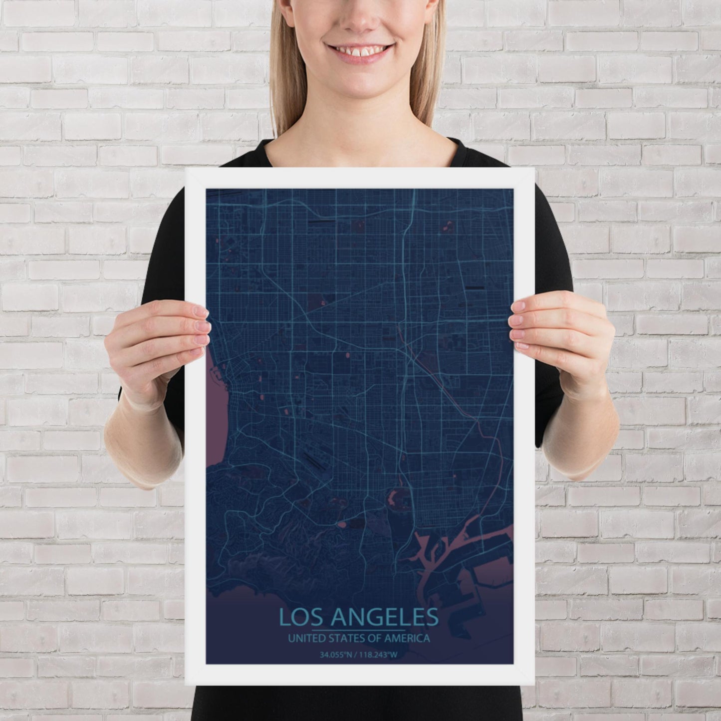 Los Angeles Blue and Purple Framed Map