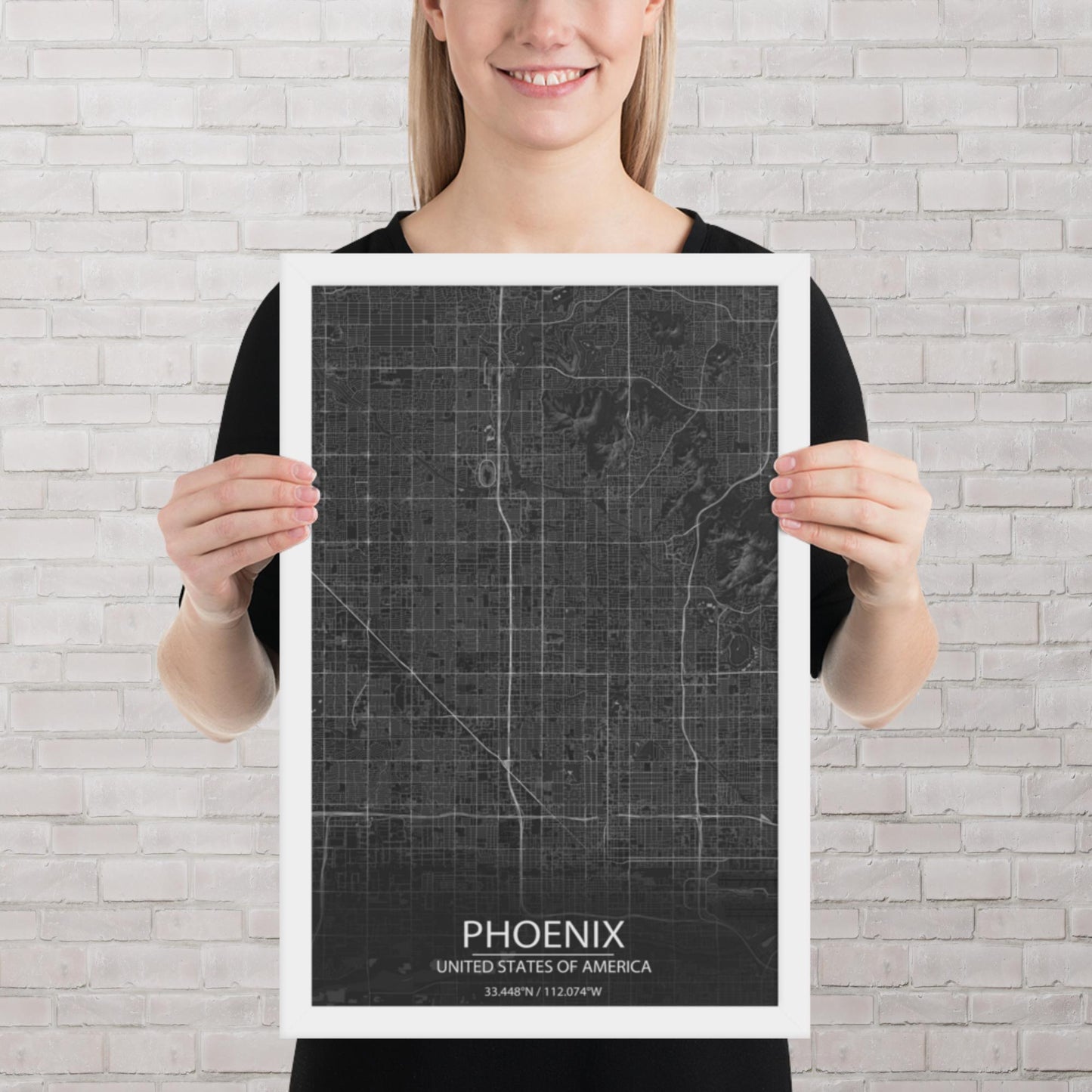 Phoenix Dark Grey Framed Map