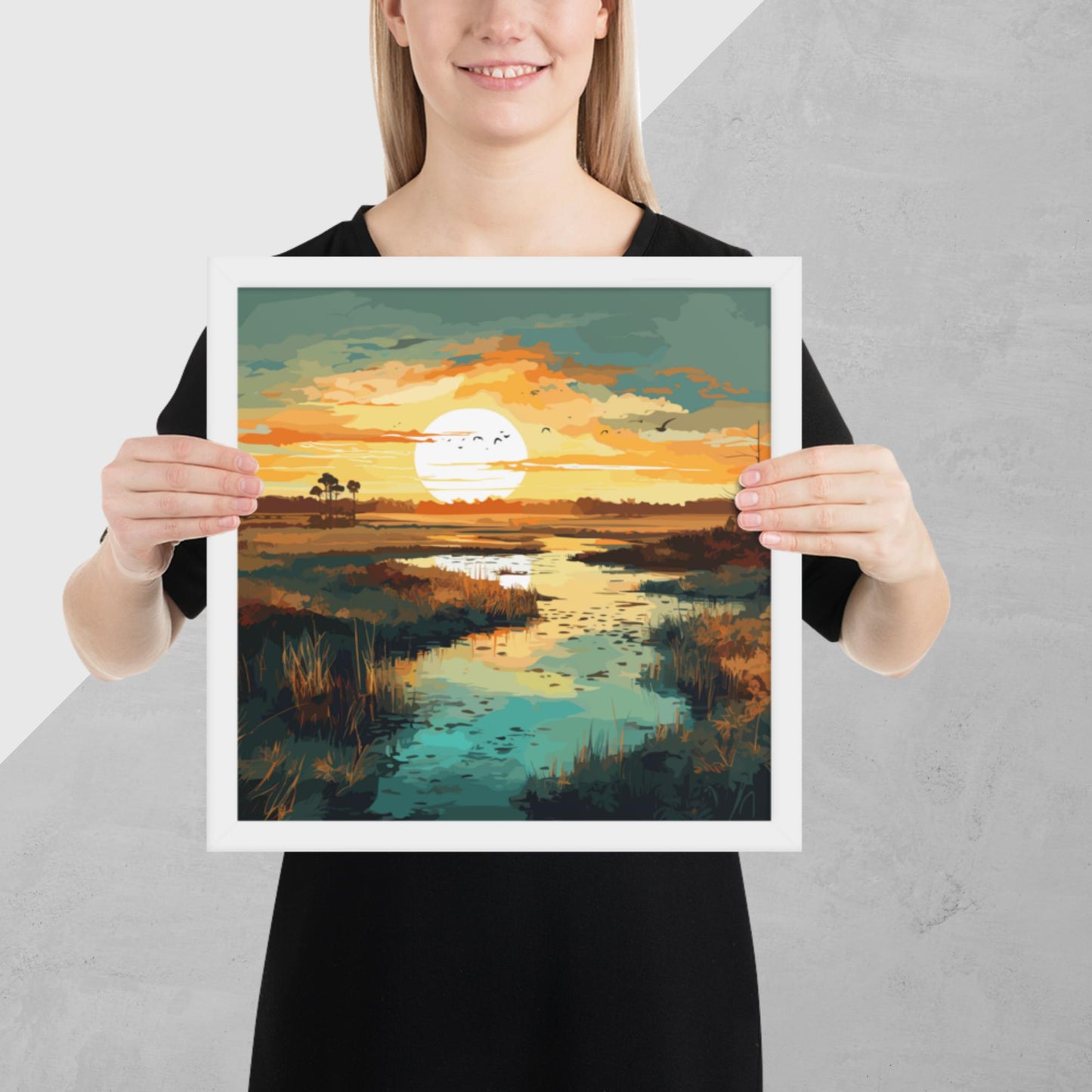 Marshland Sunset Framed Poster