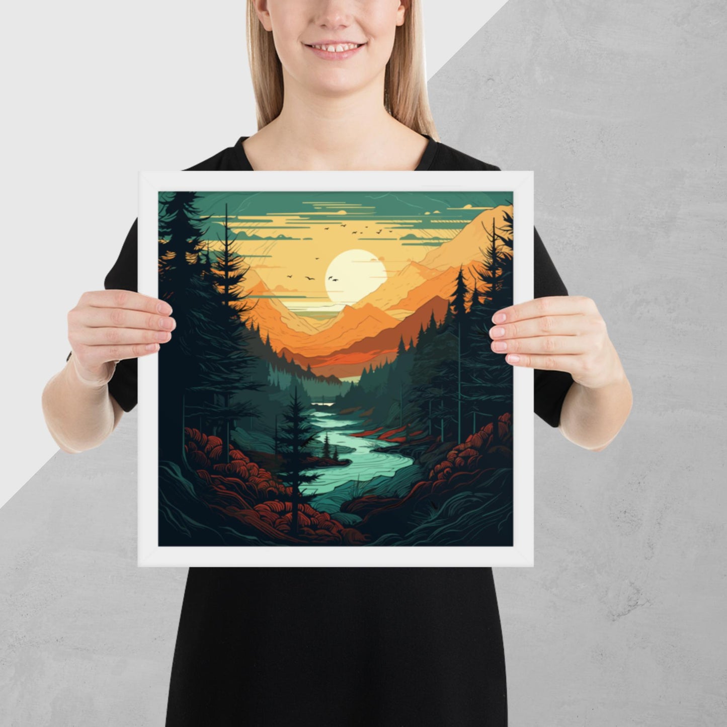 Forest River Sunset Framed Poster