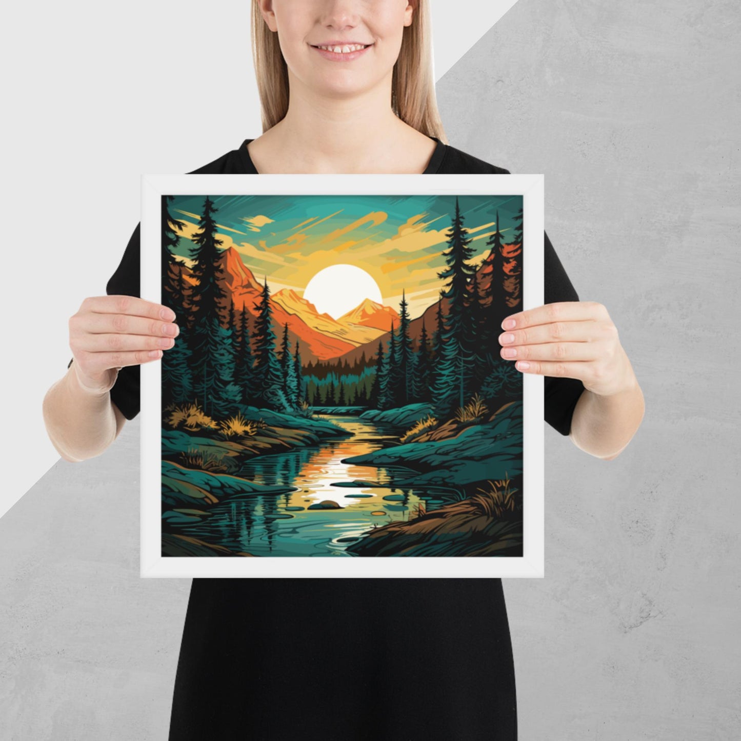 Forest Mountain River Framed Poster