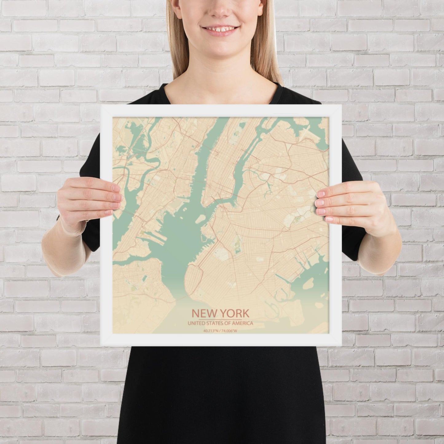 New York Vintage Style Framed Map