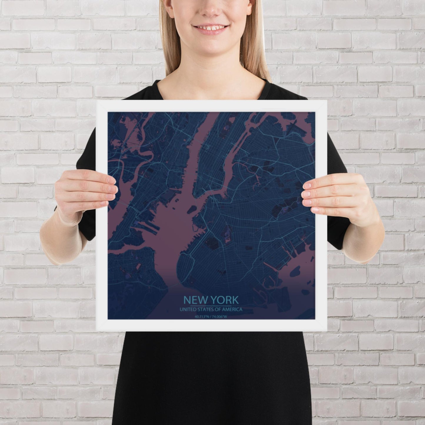 New York Blue and Purple Framed Map