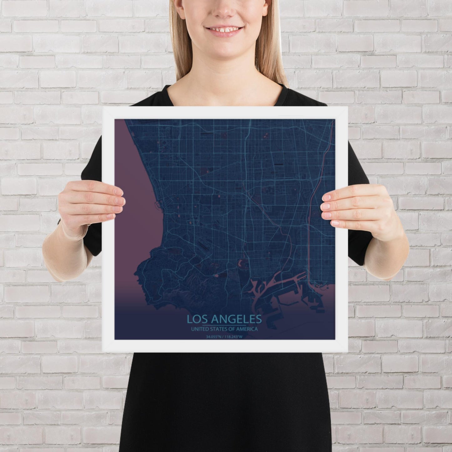 Los Angeles Blue and Purple Framed Map