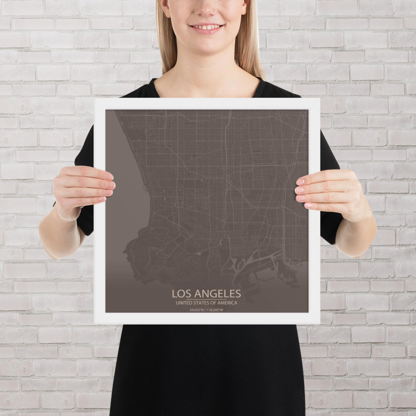 Los Angeles Brown and Grey Framed Map