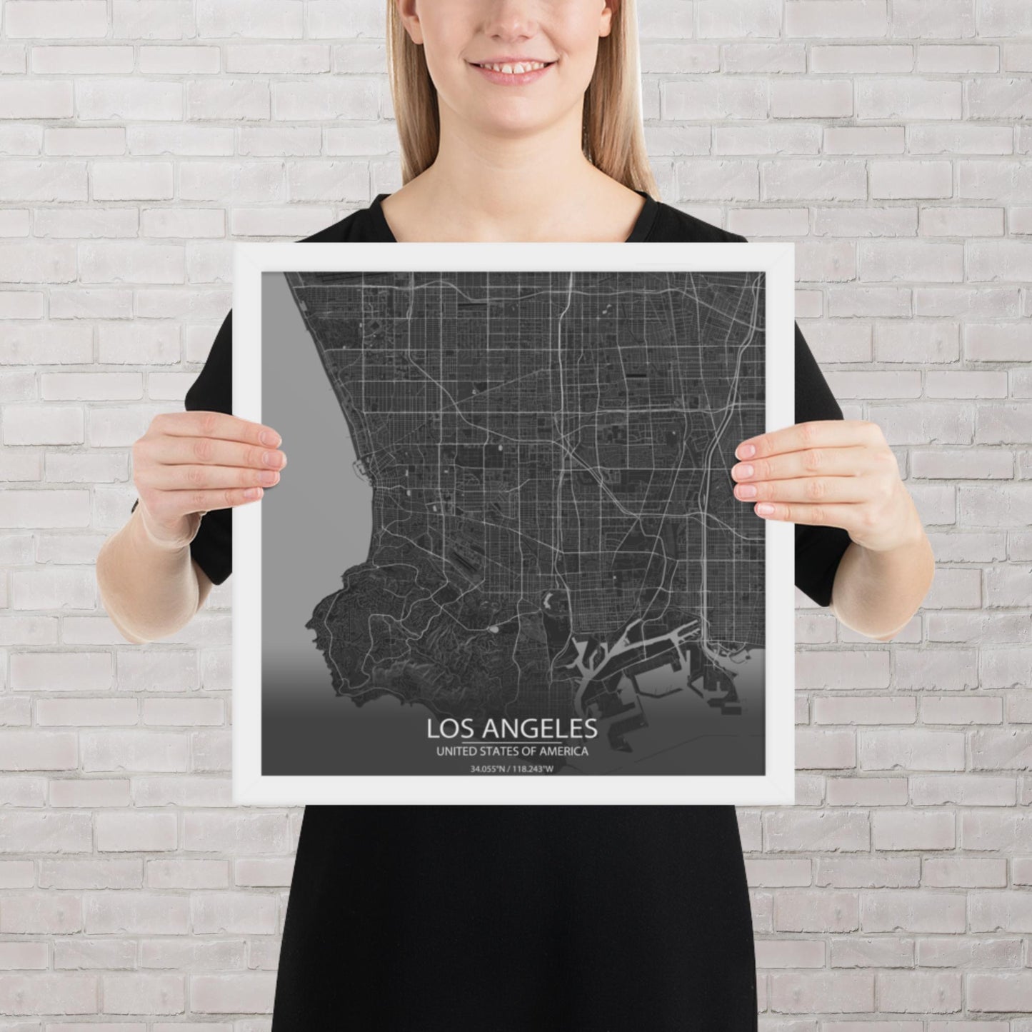 Los Angeles Dark Grey Framed Map