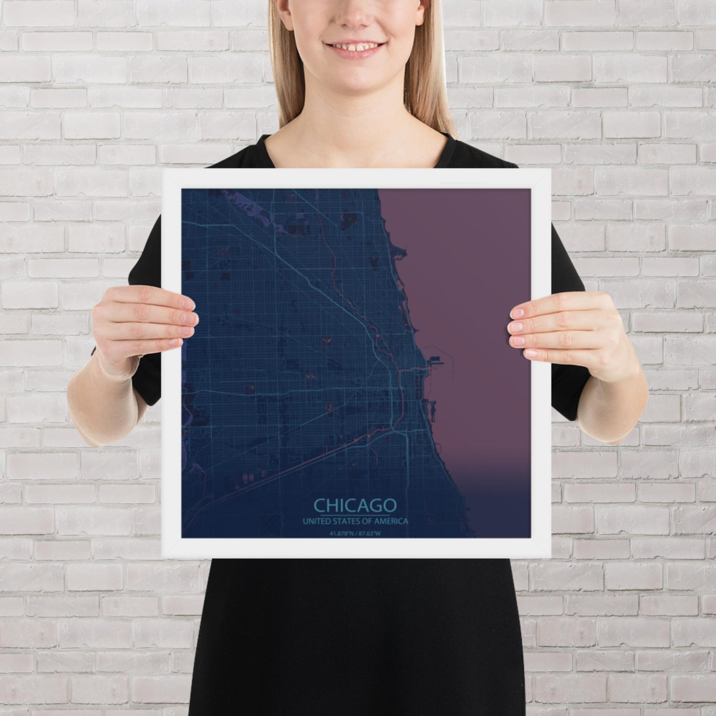 Chicago Blue and Purple Framed Map