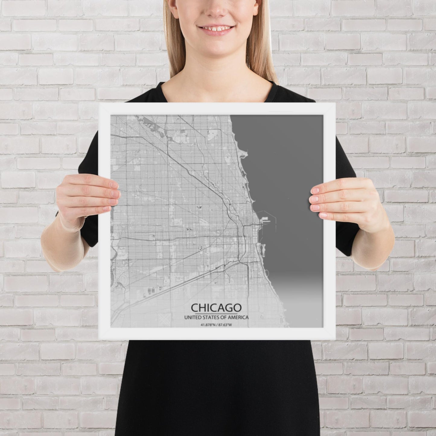 Chicago Light Grey Framed Map