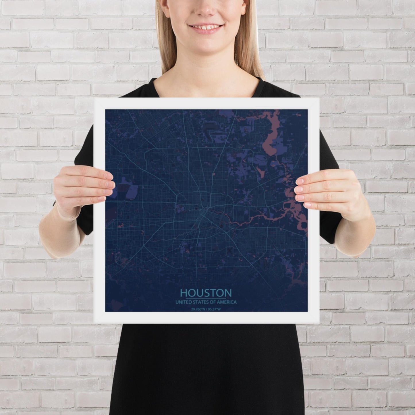 Houston Blue and Purple Framed Map