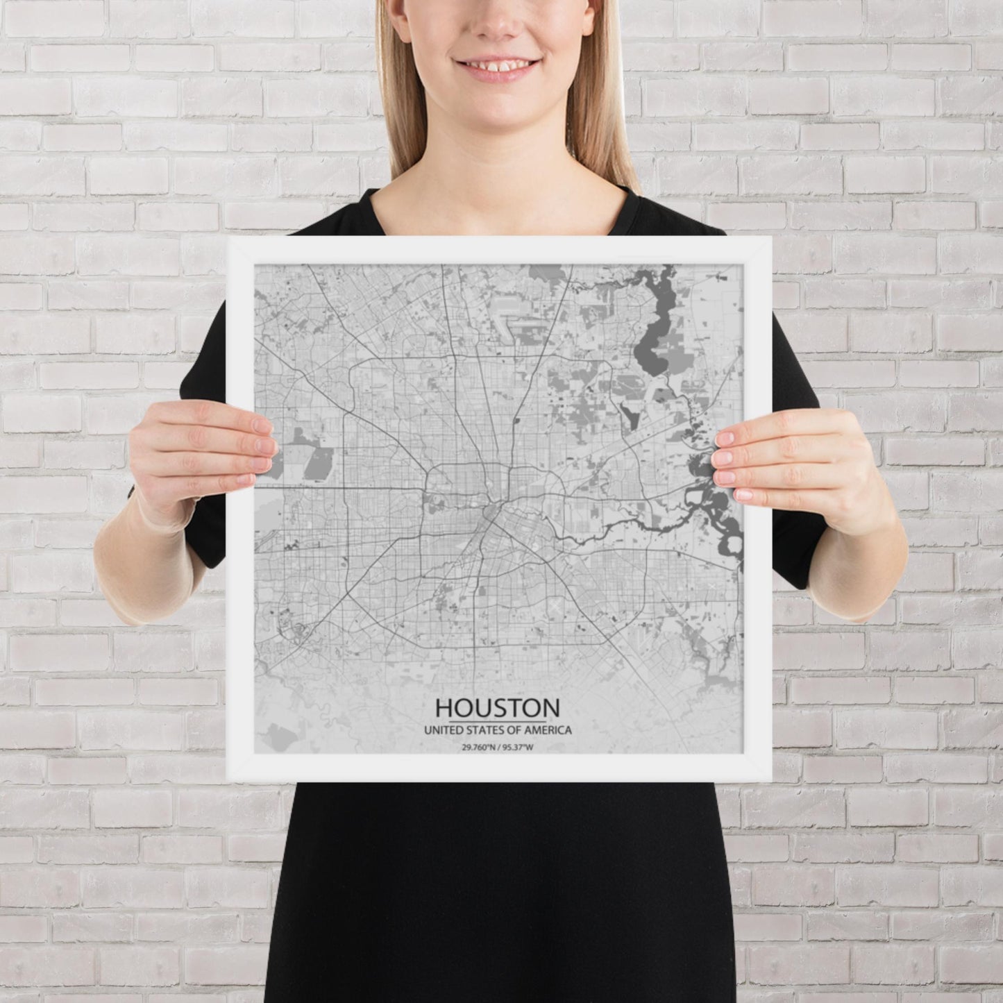 Houston Light Grey Framed Map