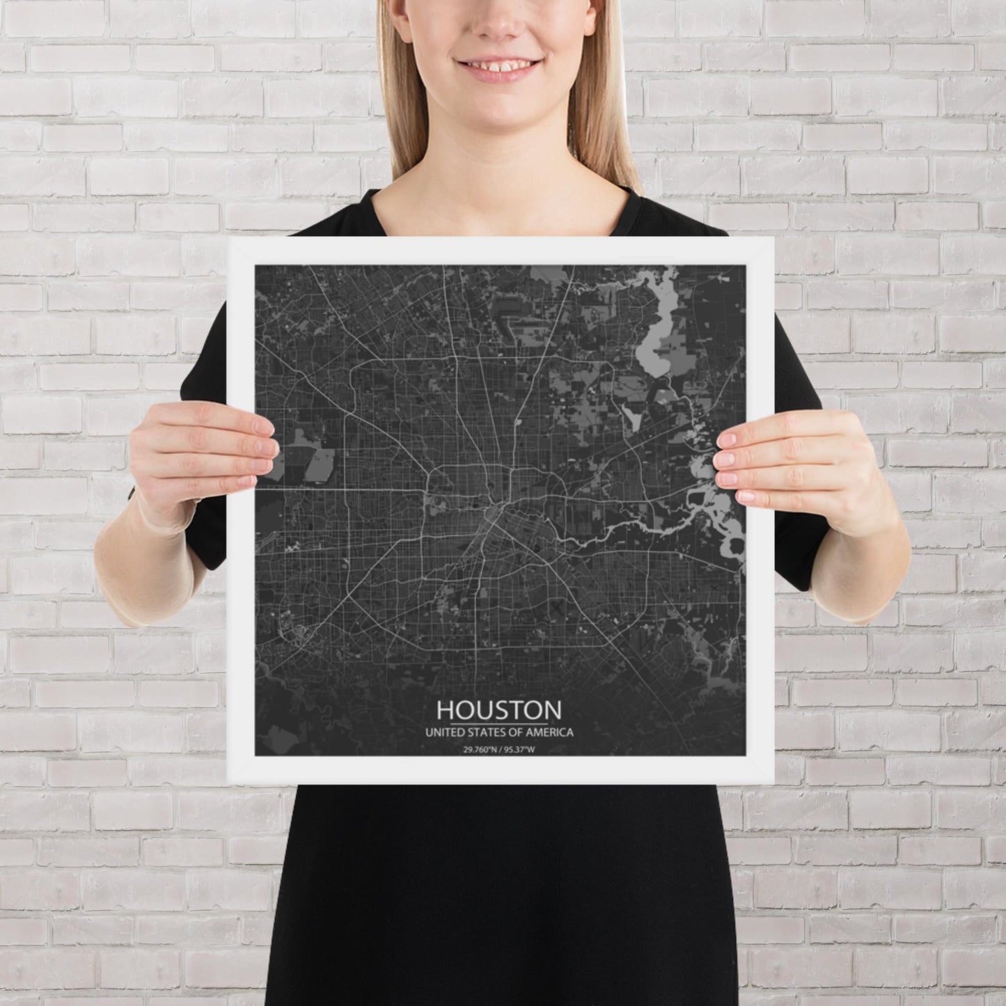 Houston Dark Grey Framed Map