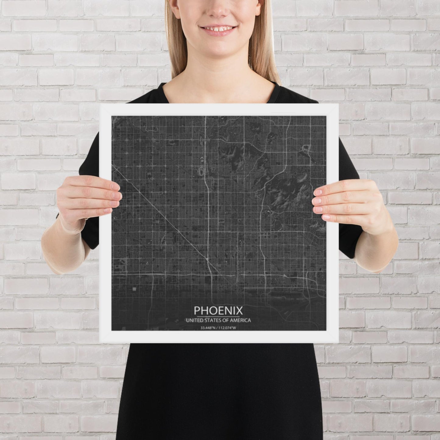 Phoenix Dark Grey Framed Map