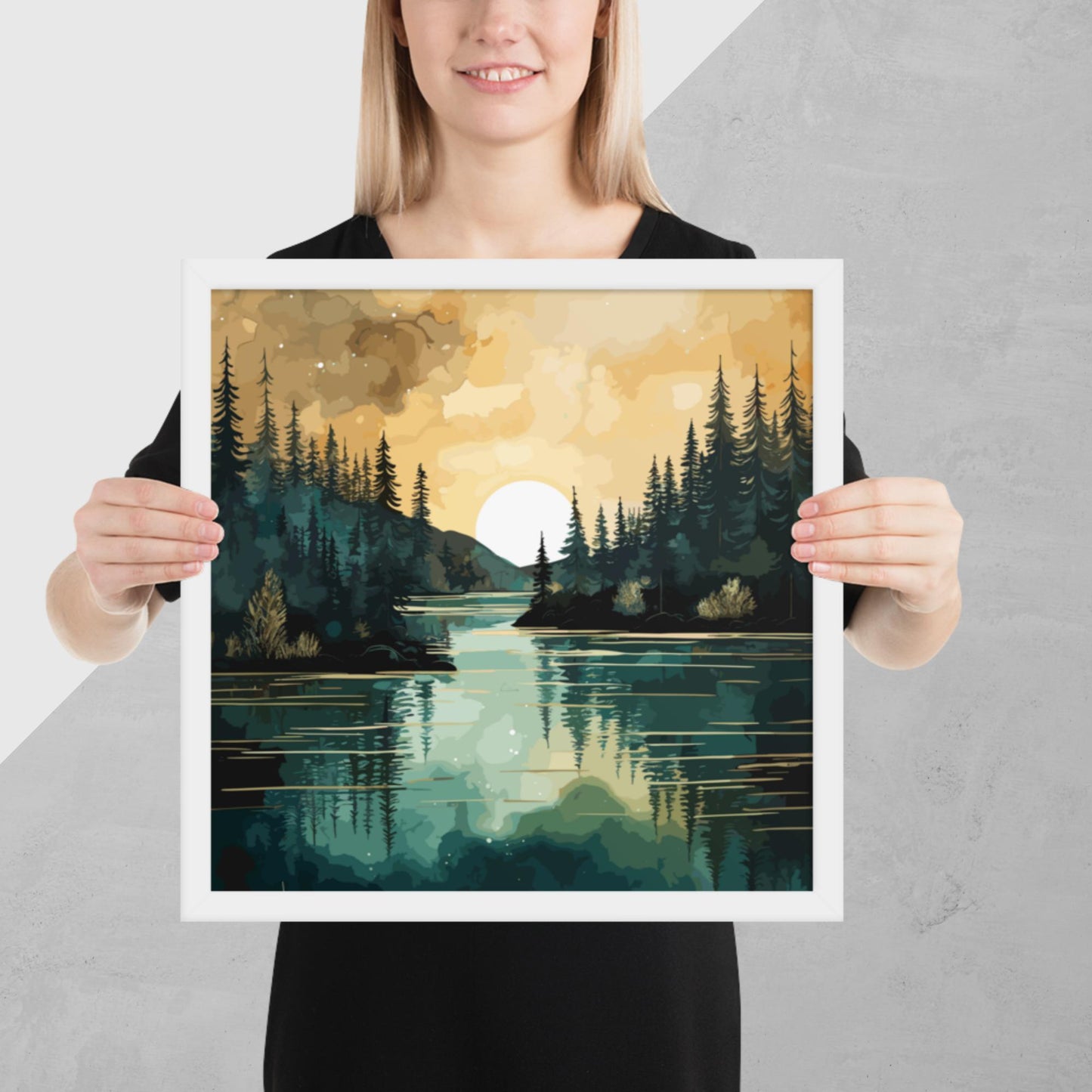 Forest Lake Sunset Framed Poster