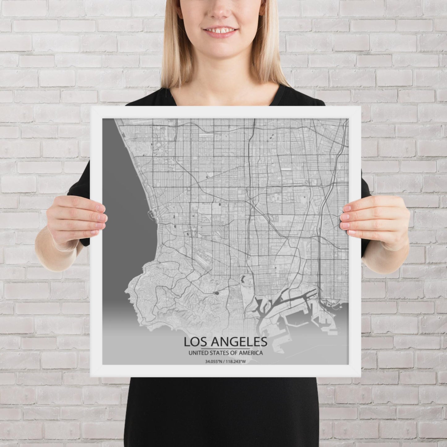 Los Angeles Light Grey Framed Map