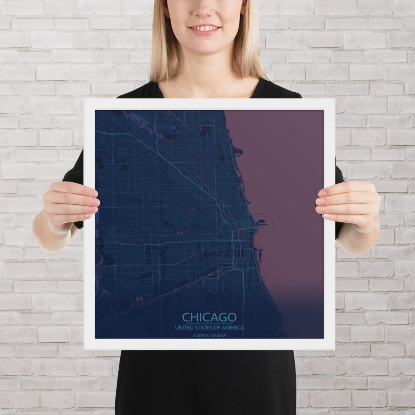 Chicago Blue and Purple Framed Map