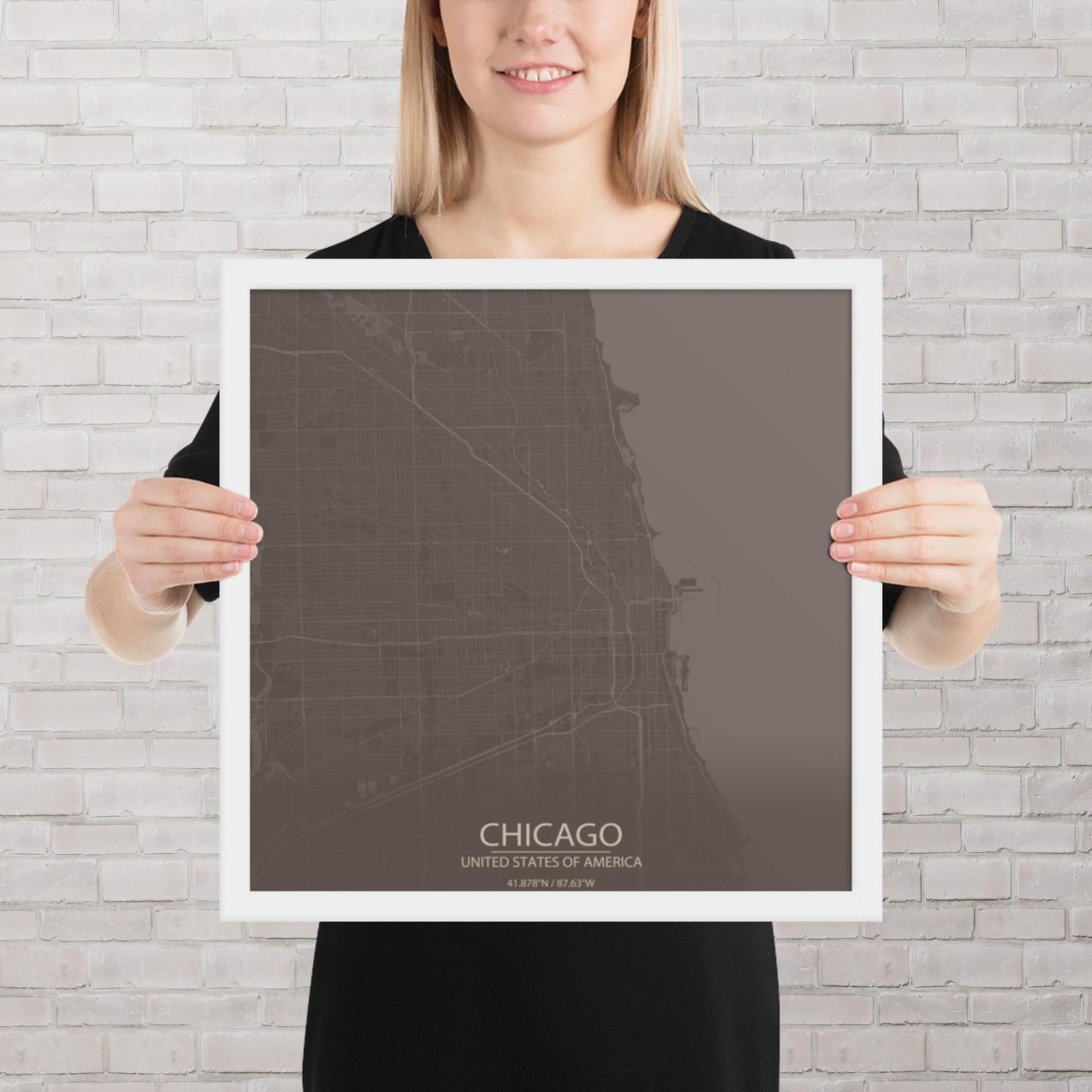 Chicago Brown and Grey Framed Map