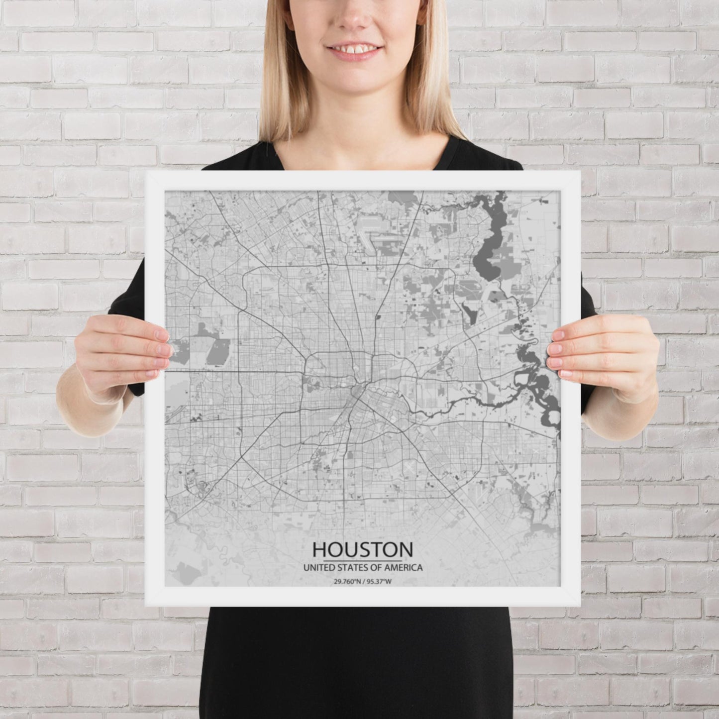 Houston Light Grey Framed Map